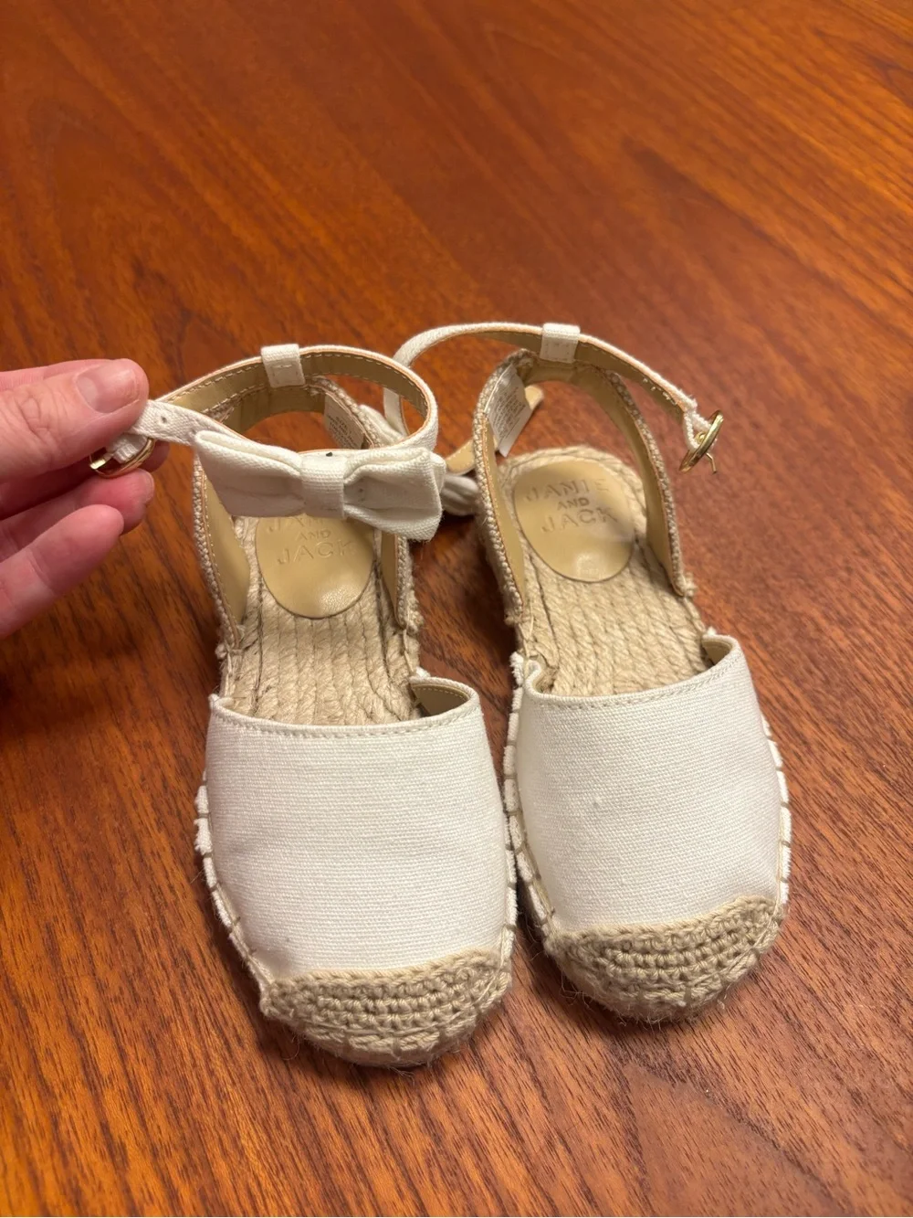 Janie and Jack Cream Canvas Bow Espadrille Sandals